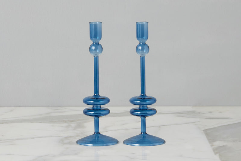 GLASS CANDLESTICK PAIR