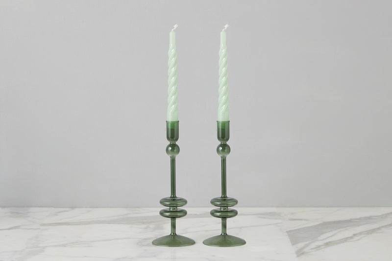 GLASS CANDLESTICK PAIR
