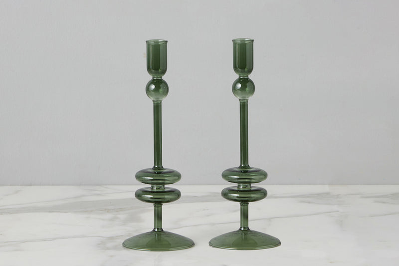 GLASS CANDLESTICK PAIR