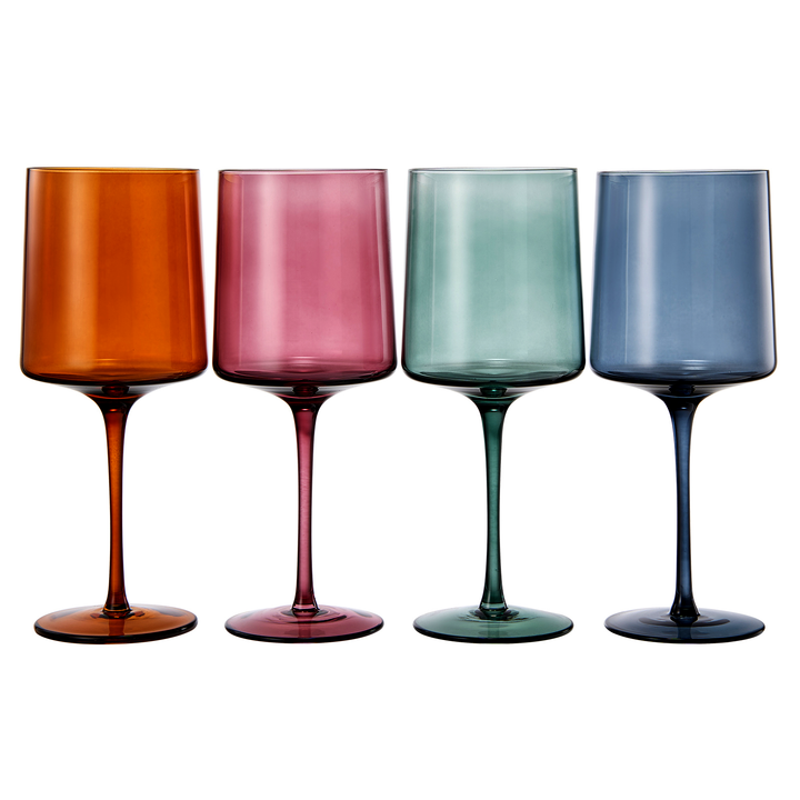 COLORED SQUARE CRYSTAL WINE GLASS SET/4