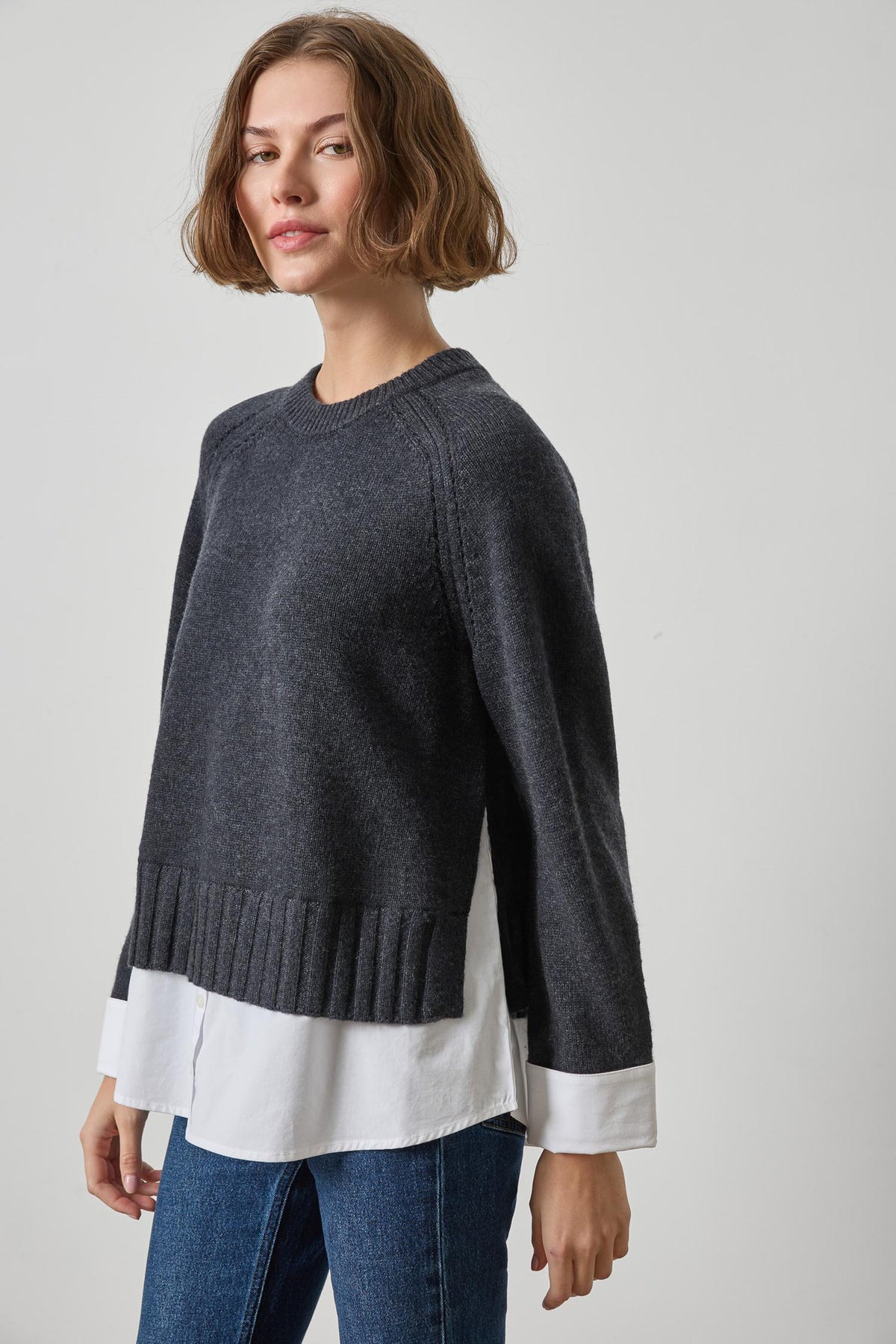 MIXED MEDIA CREWNECK SWEATER