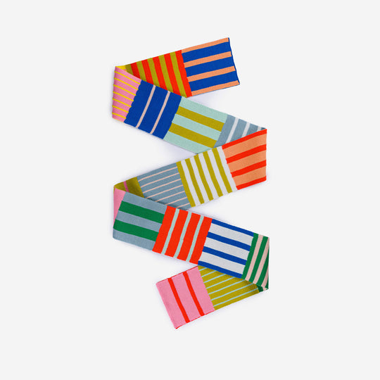PATCHWORK STRIPE SKINNY SCARF