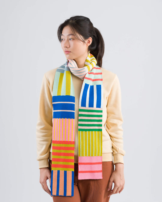 PATCHWORK STRIPE SKINNY SCARF