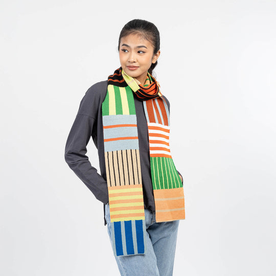 PATCHWORK STRIPE SKINNY SCARF