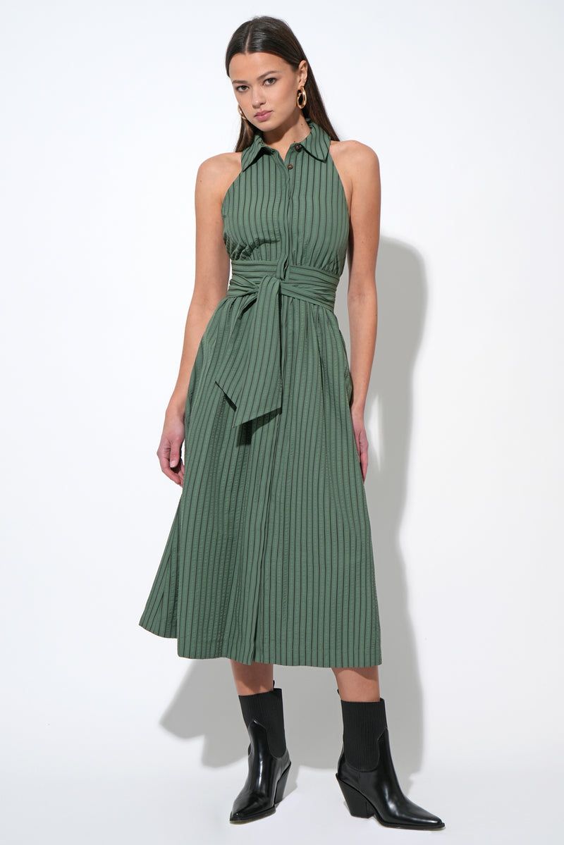 ROSA FLUTTER HALTER COLLARED DRESS