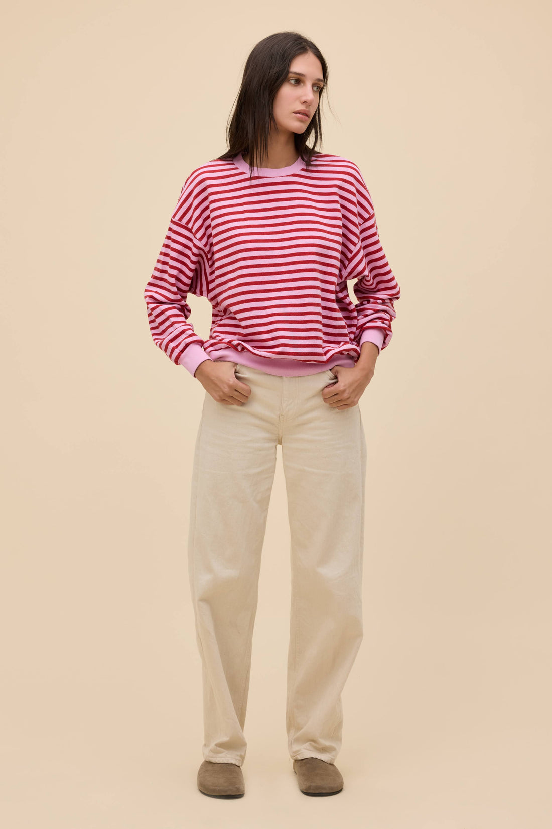 STRIPE OVERSIZED CREW SWEATSHIRT