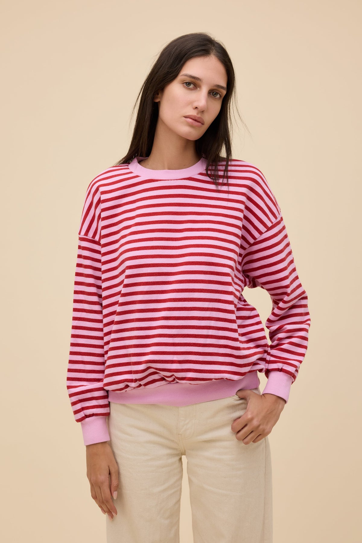 STRIPE OVERSIZED CREW SWEATSHIRT