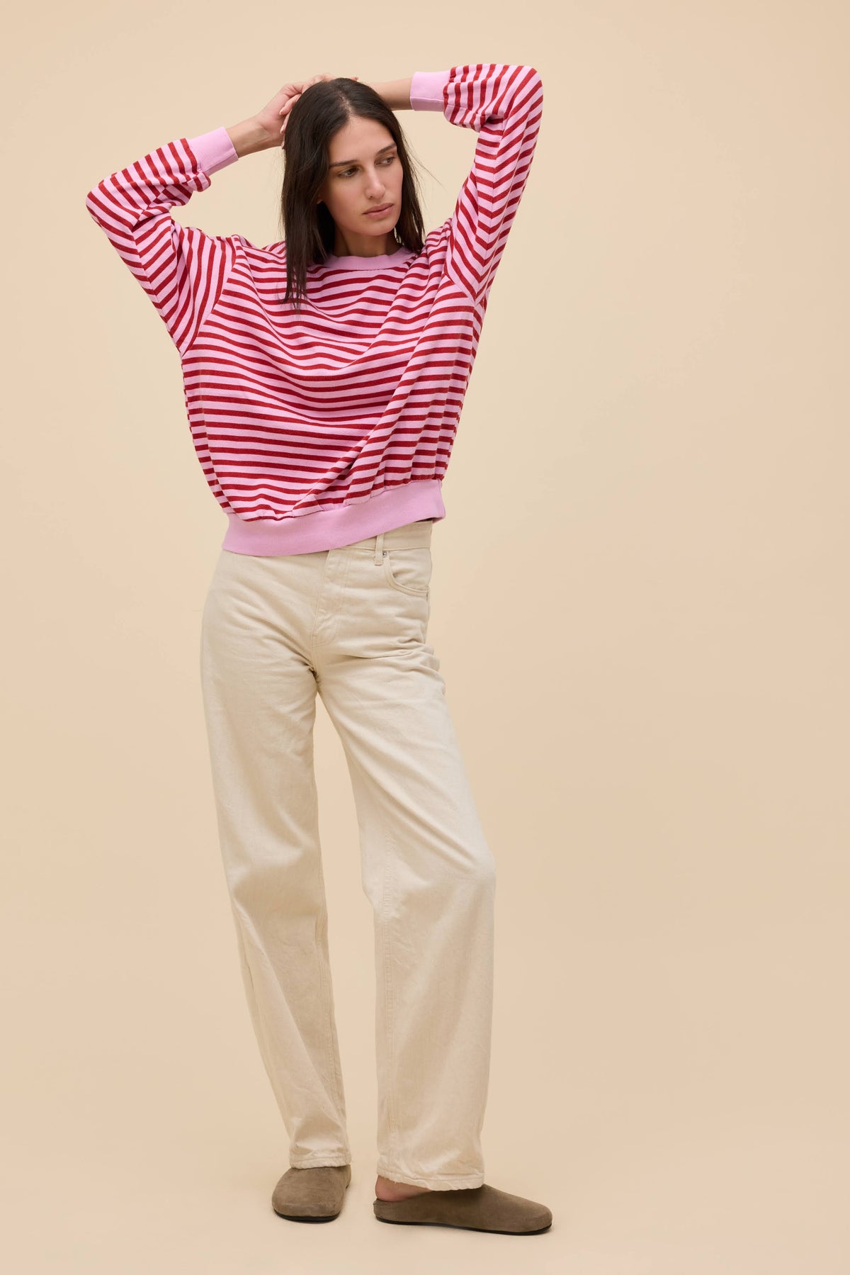 STRIPE OVERSIZED CREW SWEATSHIRT