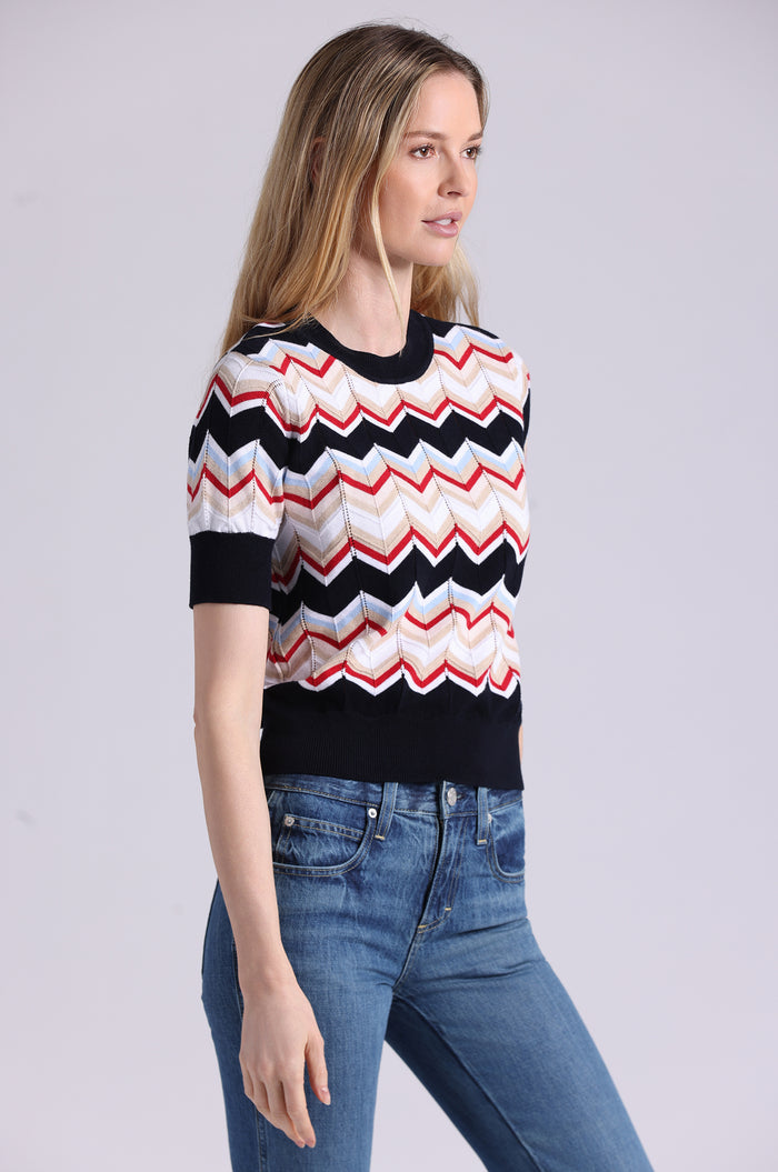 COTTON CASHMERE CHEVRON CREW