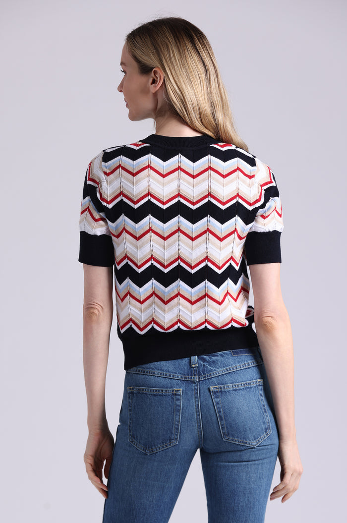 COTTON CASHMERE CHEVRON CREW