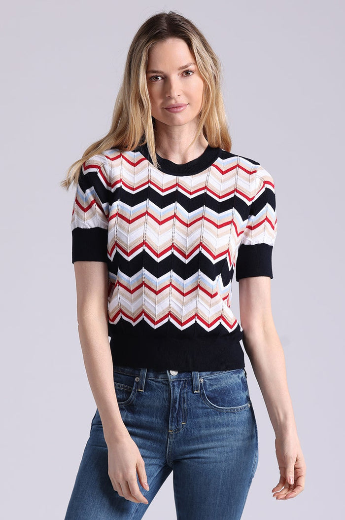 COTTON CASHMERE CHEVRON CREW