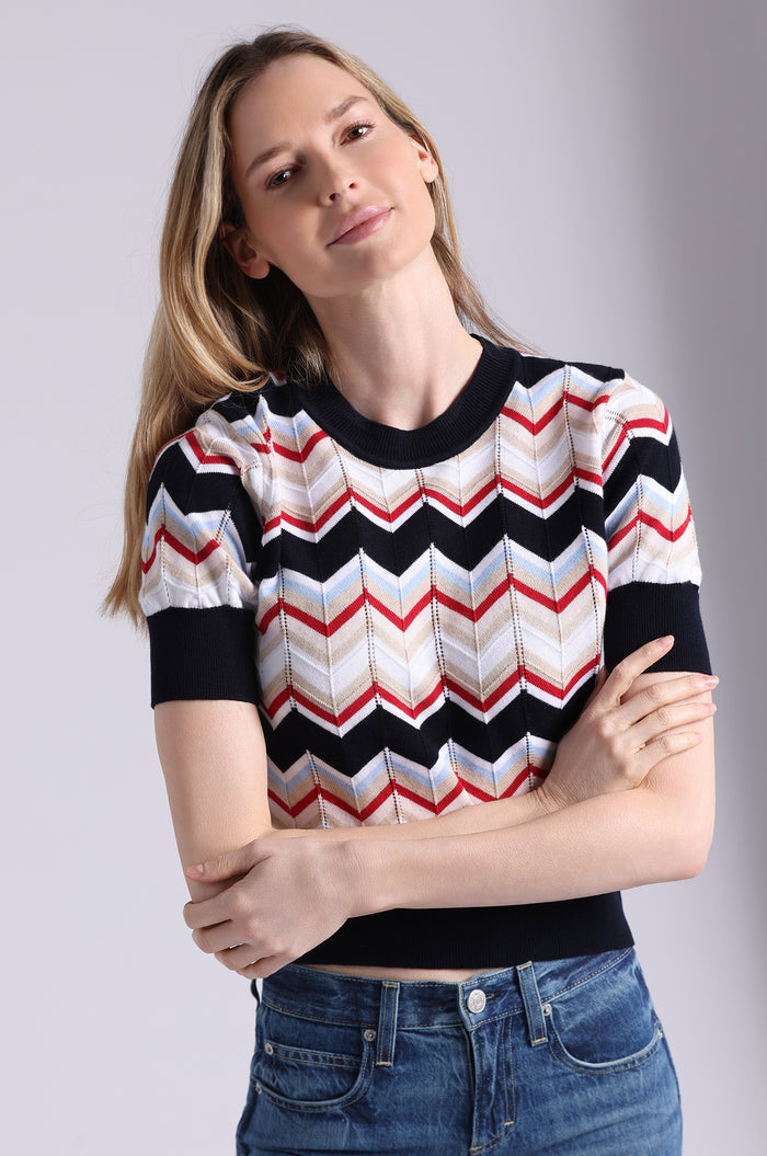 COTTON CASHMERE CHEVRON CREW