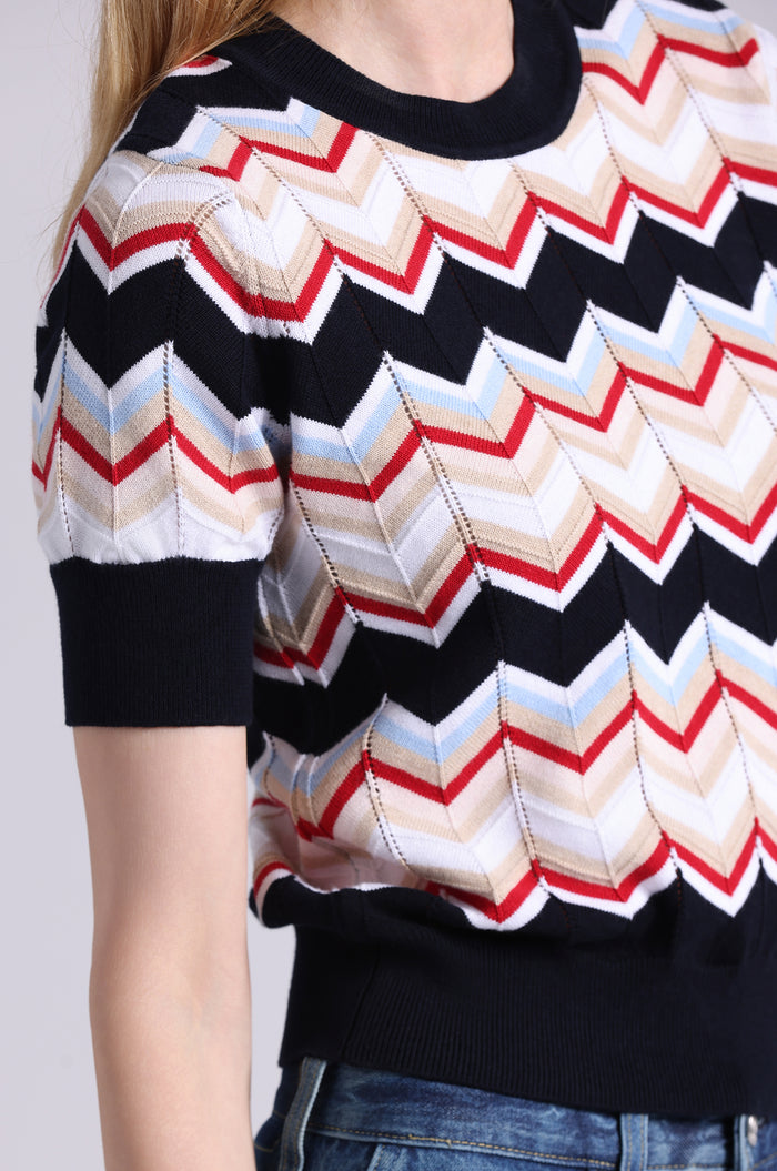 COTTON CASHMERE CHEVRON CREW