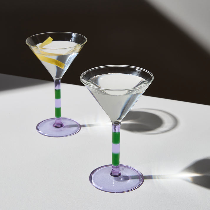 STRIPED MARTINI GLASSES LILAC/GREEN SET/2