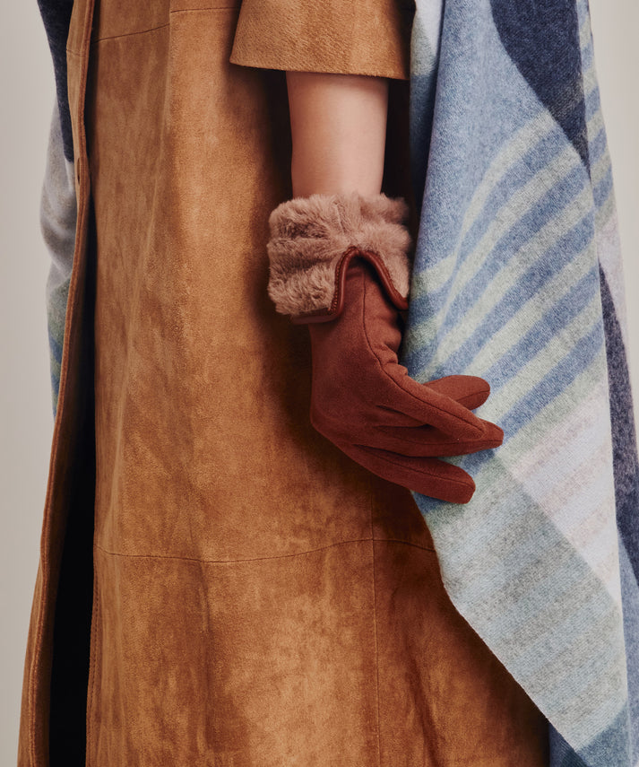 STRETCH SUEDE FAUX FUR CUFF GLOVE