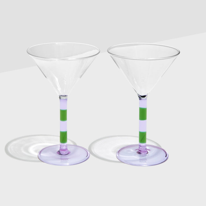 STRIPED MARTINI GLASSES LILAC/GREEN SET/2