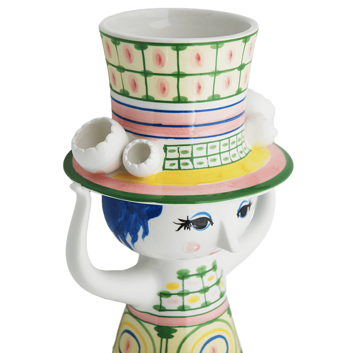 LADY W/HAT VASE GREEN