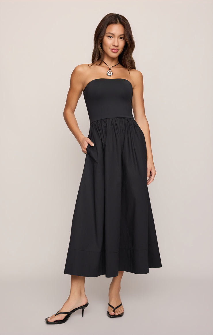 SUNSOUGHT STRAPLESS MIDI DRESS