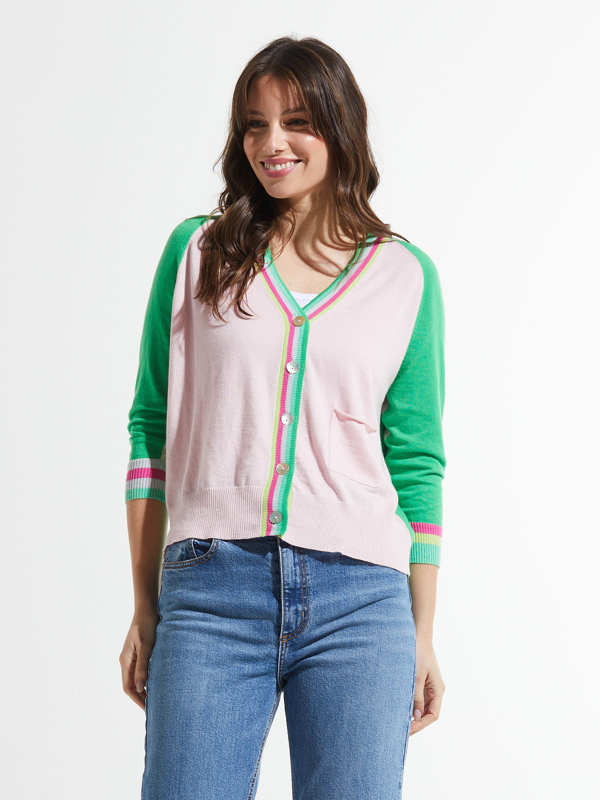 STRIPE TRIM CARDI