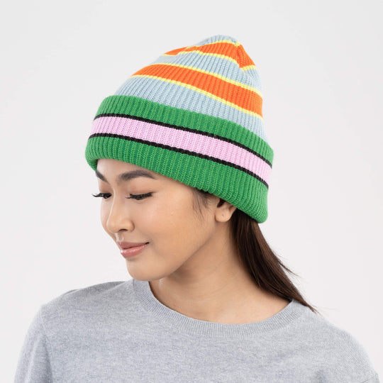 ZIPPER STRIPE PLUSH BEANIE