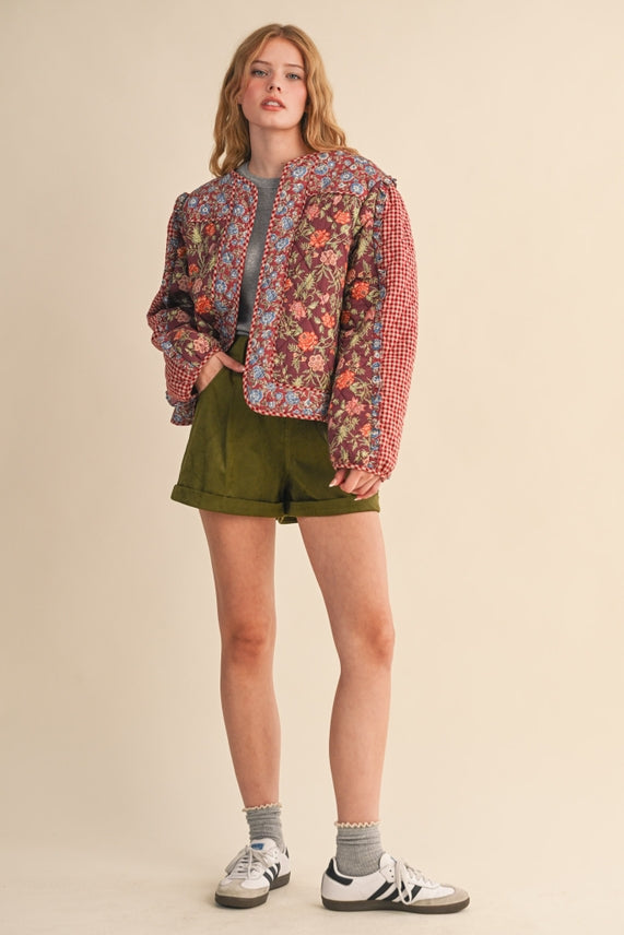 MIXED PRINT QUILTED JACKET