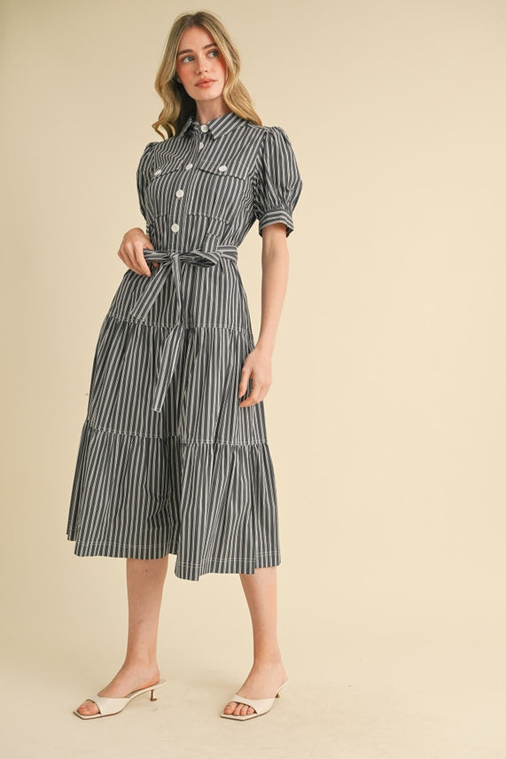 STRIPED SHIRT MIDI DRESS