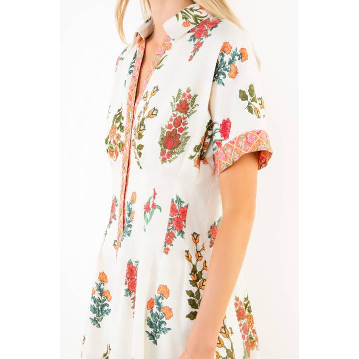 SHORT SLEEVE FLORAL PATTERN DRESS