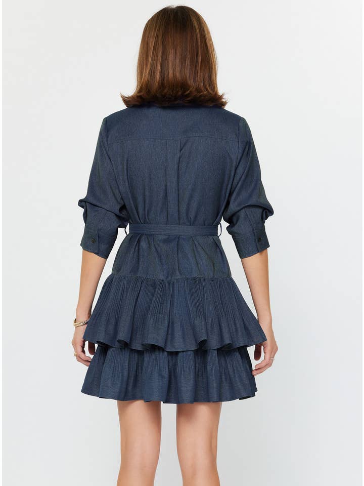 TIERED PLEATED BUTTON UP DRESS