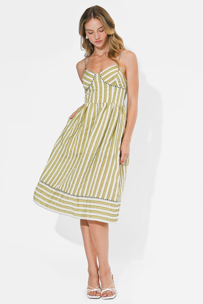 PERLE 2 TONE STRIPED MIDI DRESS