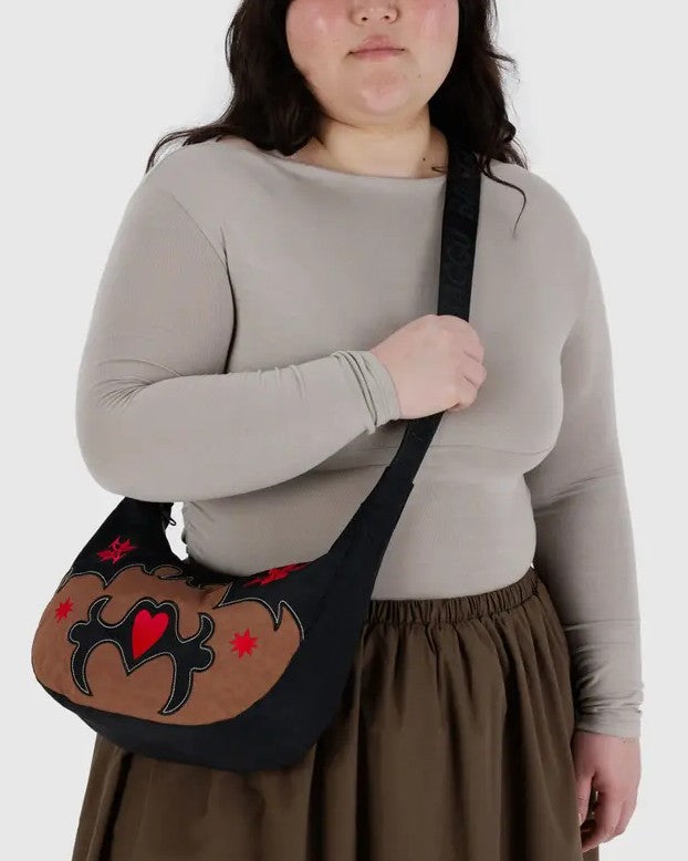 MEDIUM NYLON EMBROIDERED CRESCENT BAG