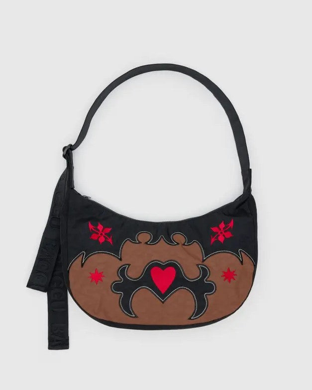 MEDIUM NYLON EMBROIDERED CRESCENT BAG