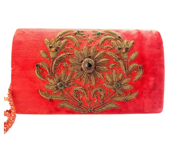 ORANGE VELVET GOLD CENTRAL WREATH CLUTCH