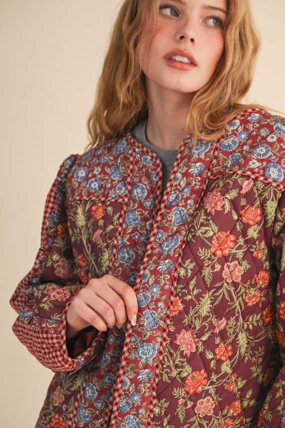 MIXED PRINT QUILTED JACKET