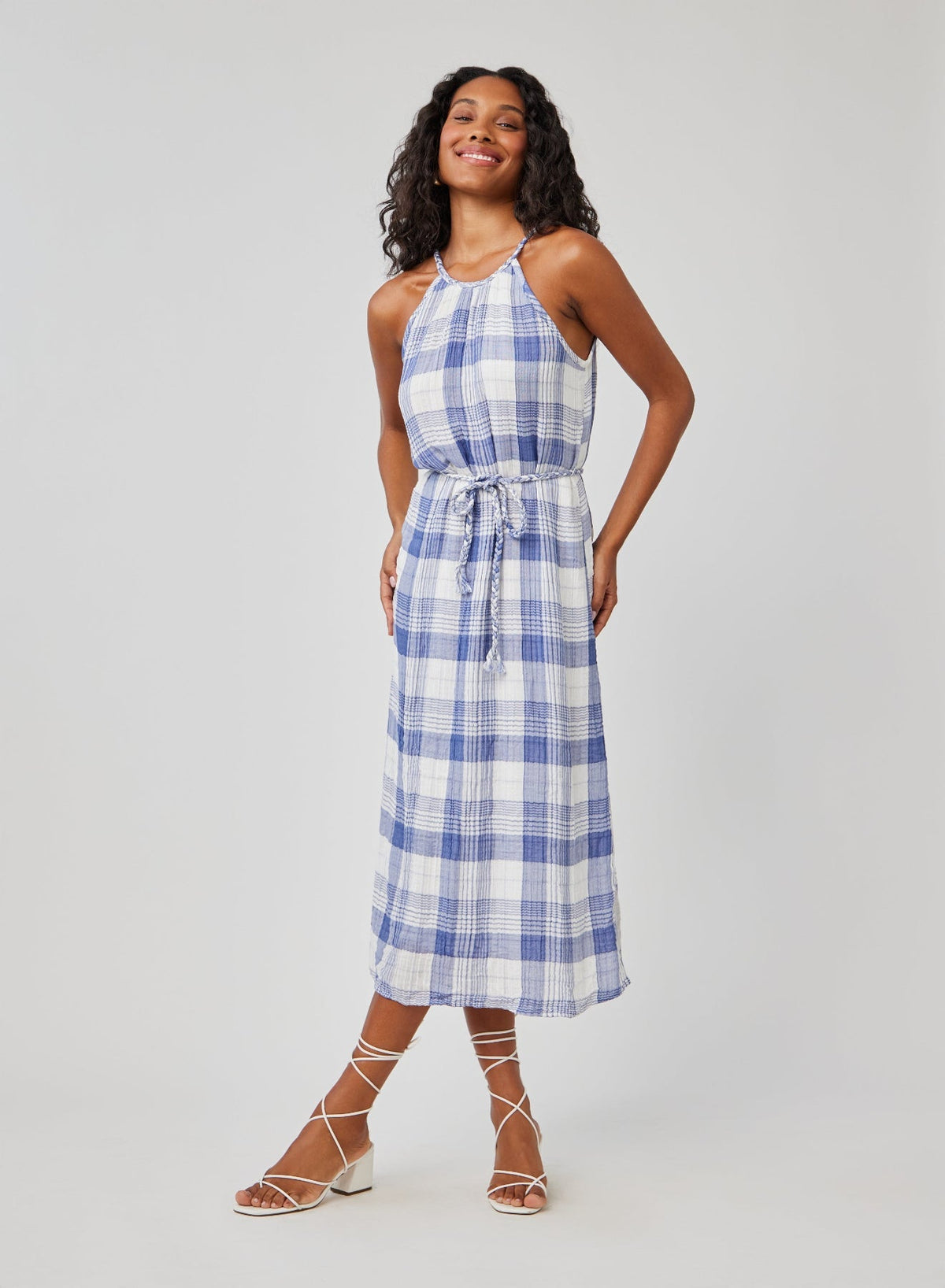 BRAIDED HALTER MIDI DRESS