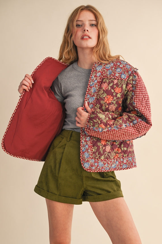 MIXED PRINT QUILTED JACKET