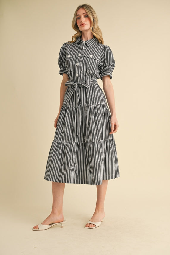 STRIPED SHIRT MIDI DRESS