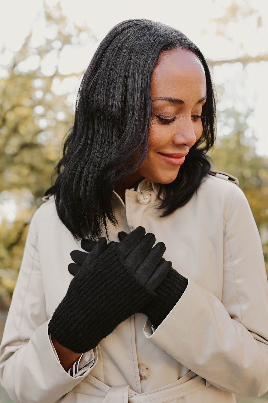 RIBBED WRIST WARMER FAUX SUEDE GLOVES
