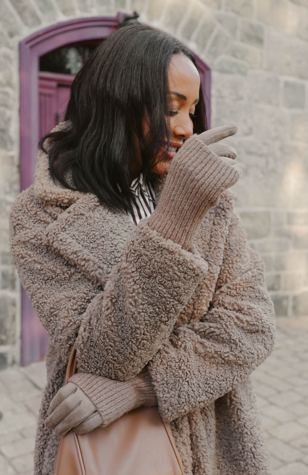 RIBBED WRIST WARMER FAUX SUEDE GLOVES