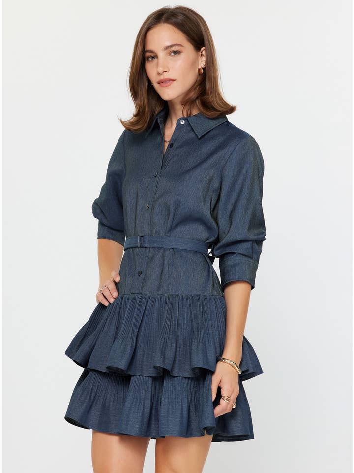 TIERED PLEATED BUTTON UP DRESS