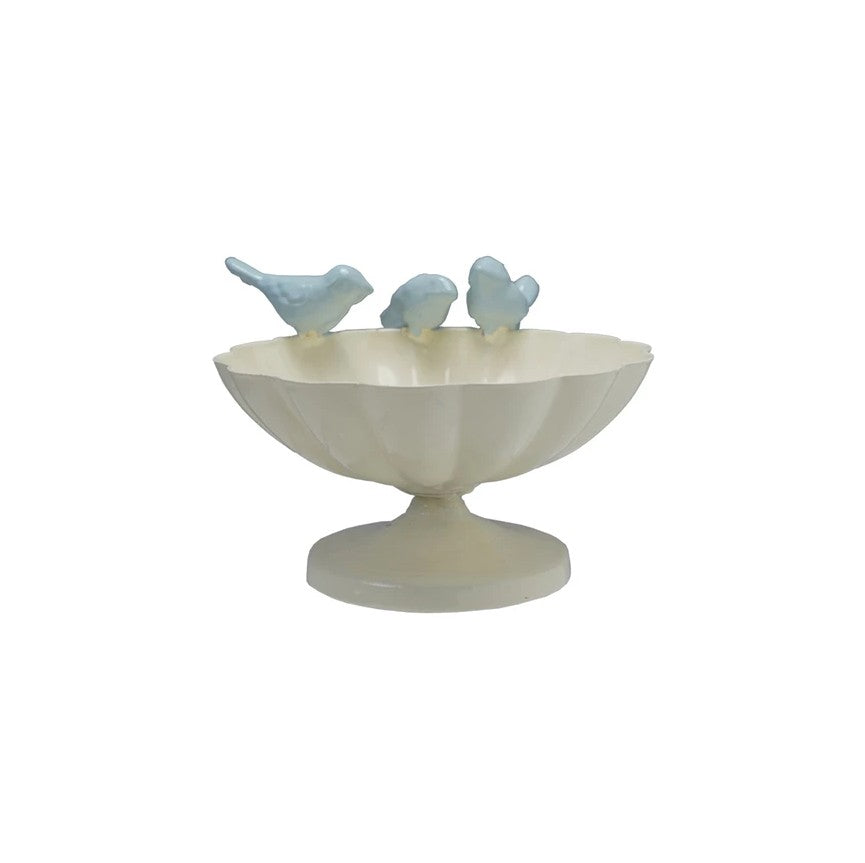 METAL SCALLOPED BOWL W/BIRDS