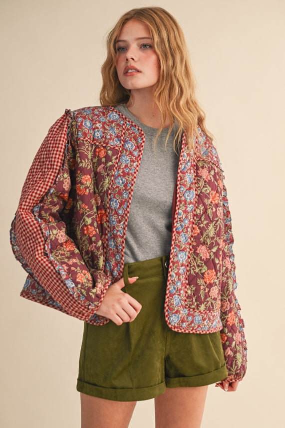MIXED PRINT QUILTED JACKET