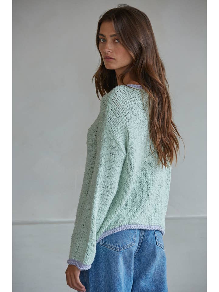 CONTRAST HEM KNIT PULLOVER