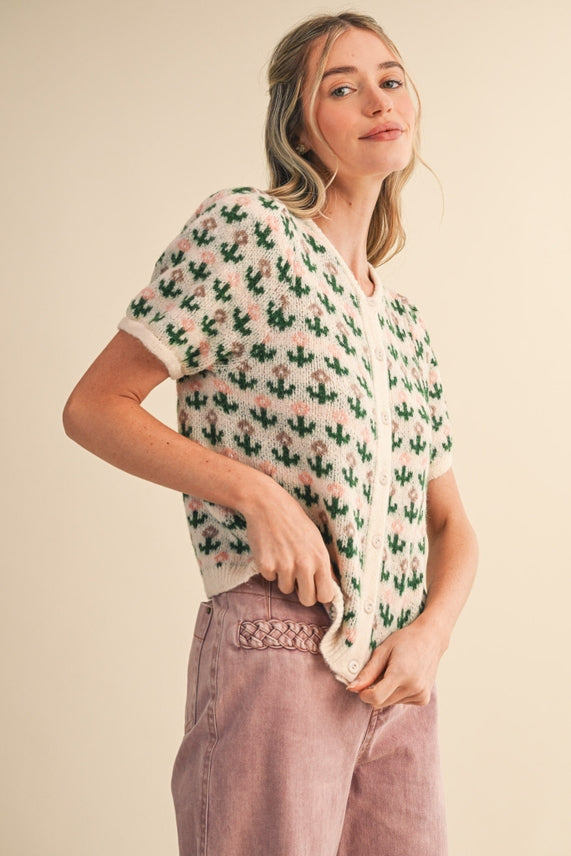FLORAL SS SWEATER CARDI