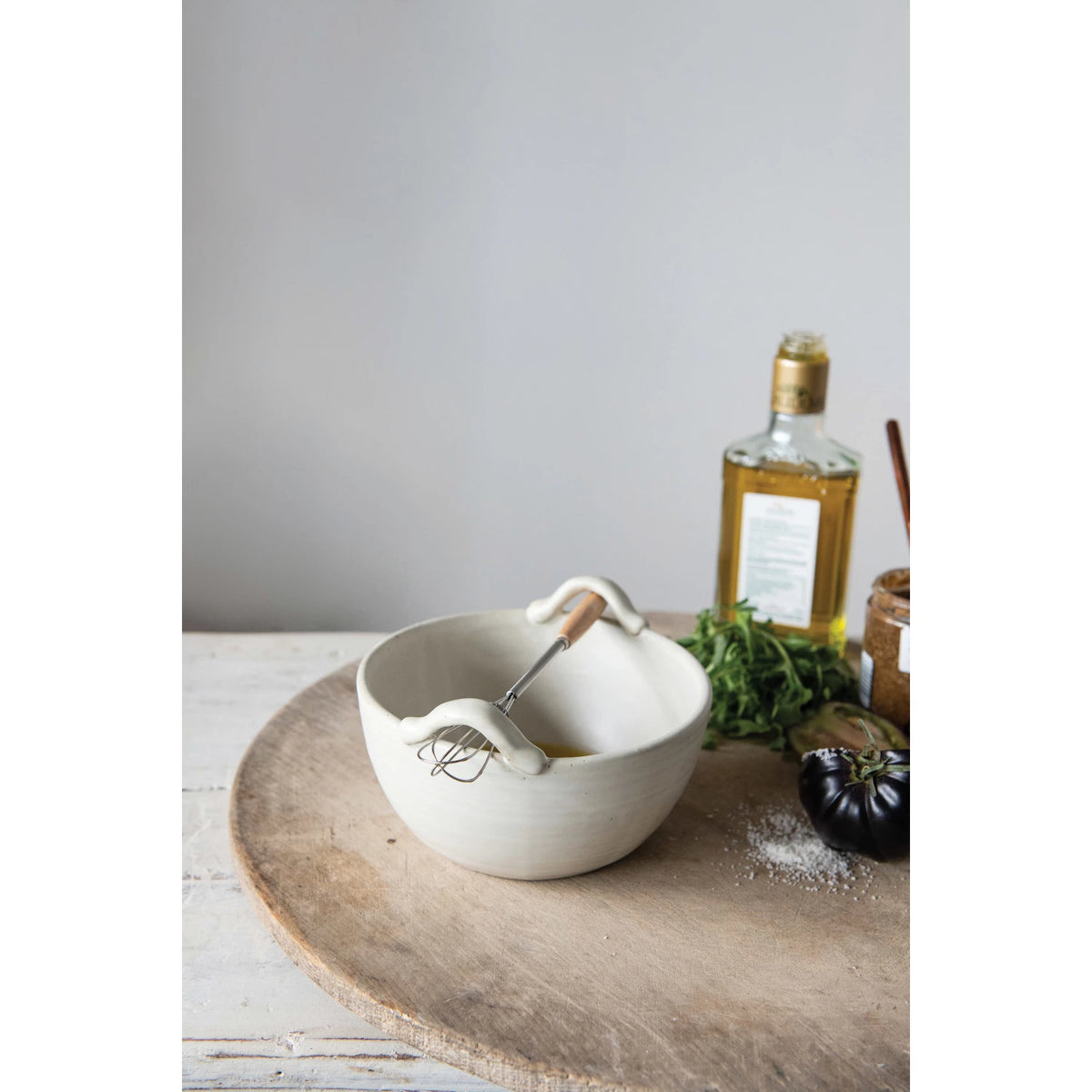 STONEWARE BOWL AND WHISK