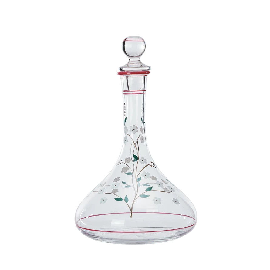 PAINTED FLORAL GLASS DECANTER