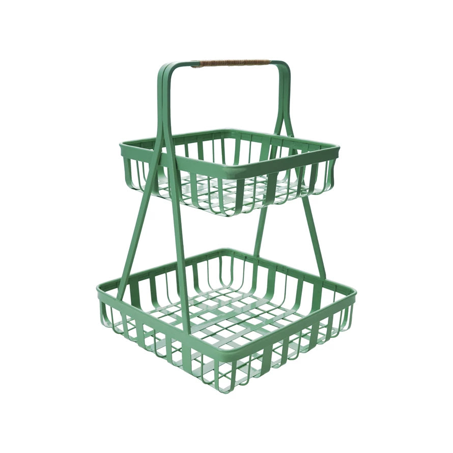 2 TIER MINT GREEN METAL BASKET