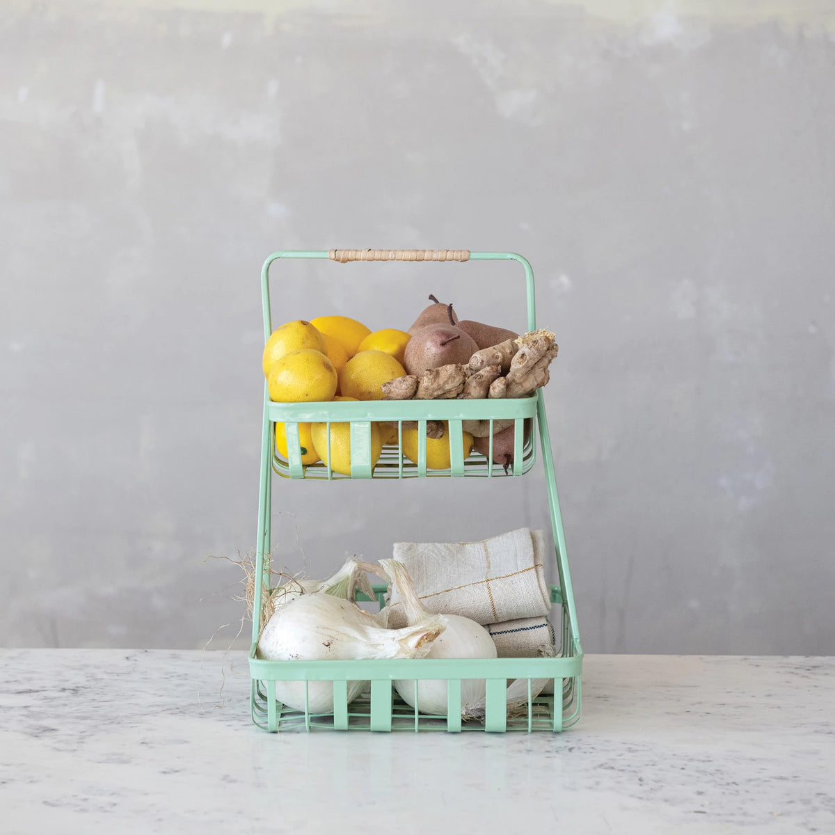 2 TIER MINT GREEN METAL BASKET