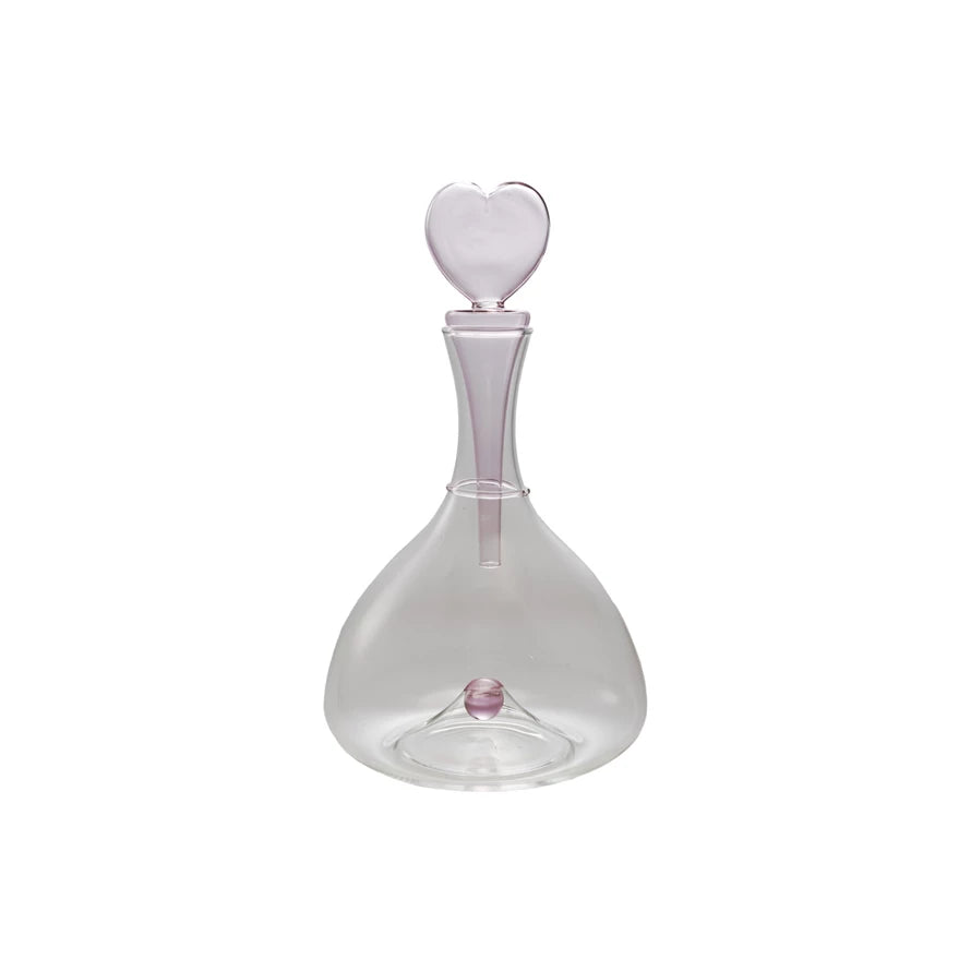 GLASS DECANTER W/HEART STOPPER