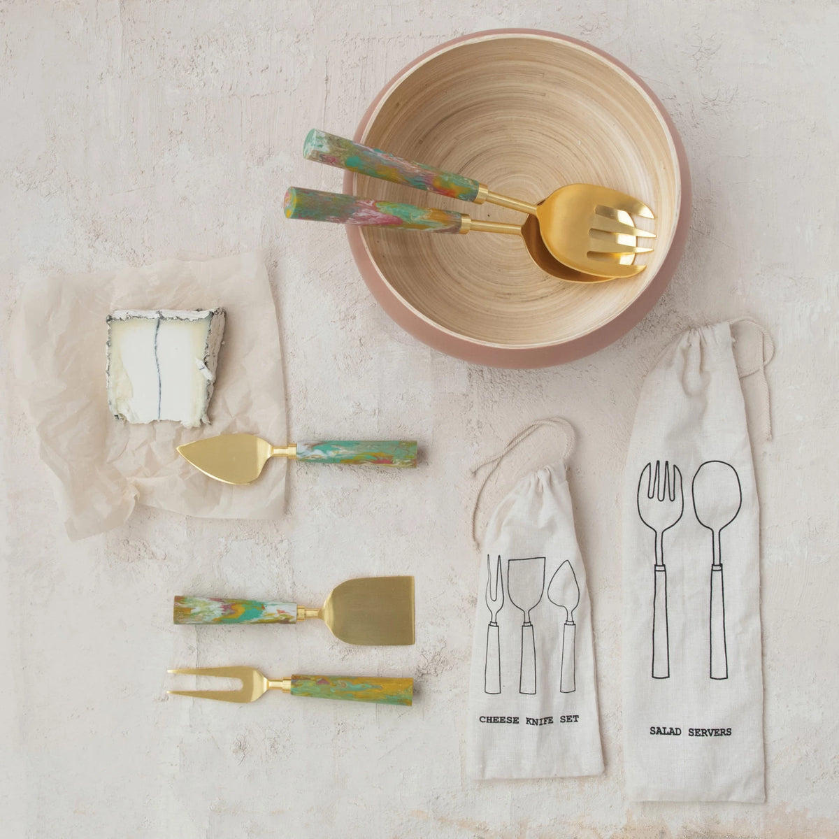 MARBLED RESIN CHEESE KNIVES SET