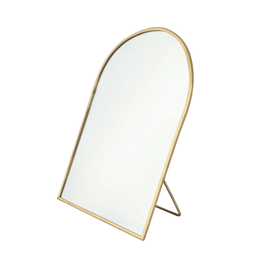BRASS ARCHED STANDING MIRROR